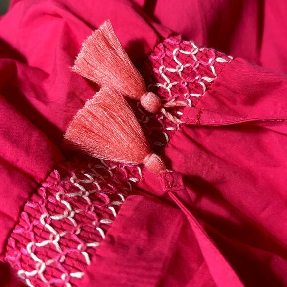 NWT Zara Smocked Dress Women's Size S Hot Pink Stitching Tassels Mini Summer - Picture 7 of 15